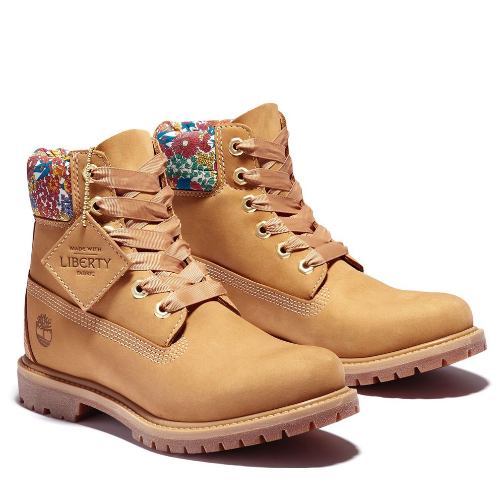 Bototos Timberland Mujer 6-Inch Premium Waterproof Made With Liberty Fabric Marrones - Chile MOC-376